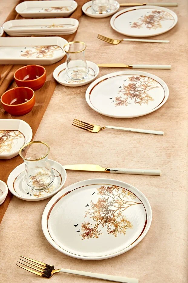 Gold Lüx Seramik Dilek Ağacı 22 Parça Kahvaltı Takımı